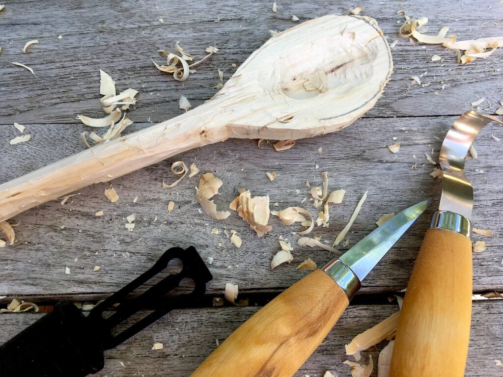 Beginning whittled spoon