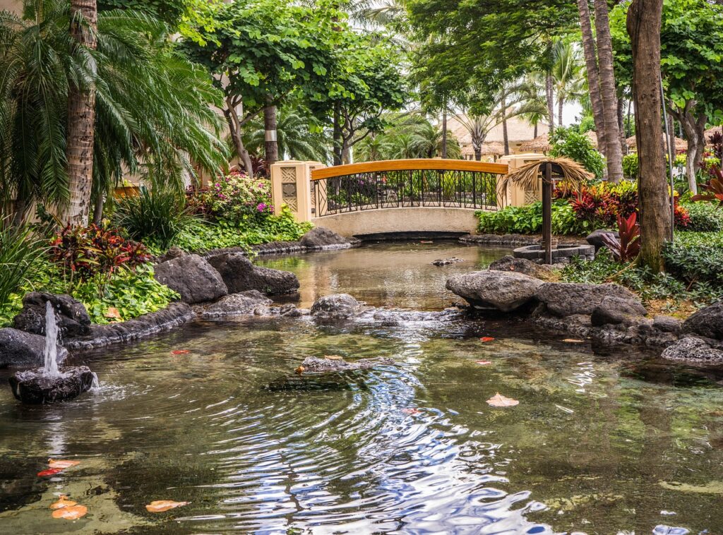 Water Feature Pond with Bridge